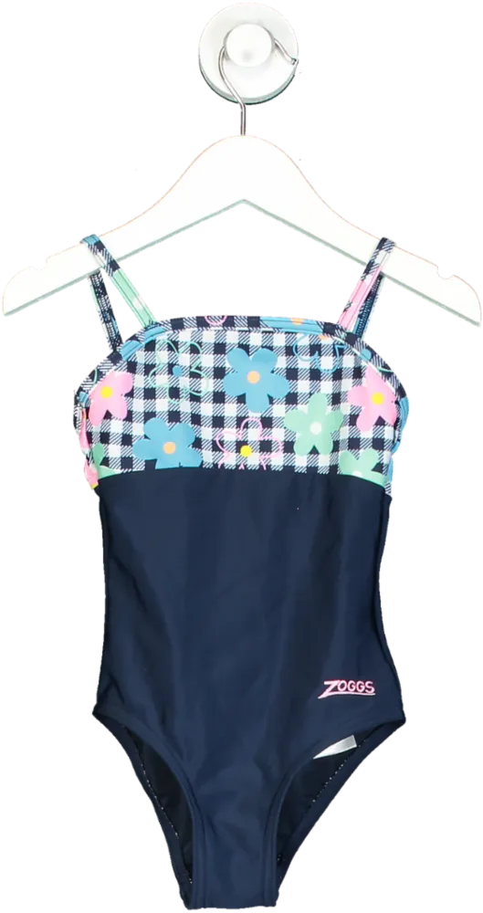 Zoggs Navy Checkered Floral Swimsuit UK 3 yrs