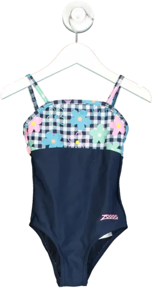 Zoggs Navy Checkered Floral Swimsuit UK 3 yrs